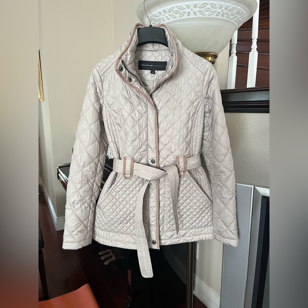 Marc New York - Tan / Cream Women's Quilted Belted Jacket